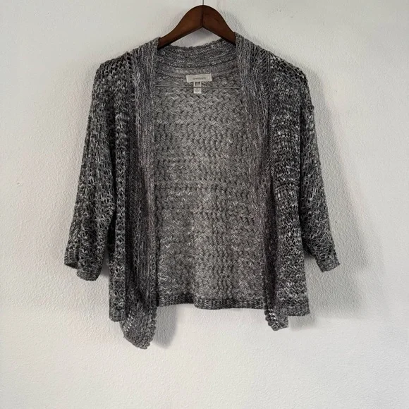 Dress Barn Open Knit Texture Cardigan Gray M Boho Coastal Cottage Transitional - Picture 9 of 9